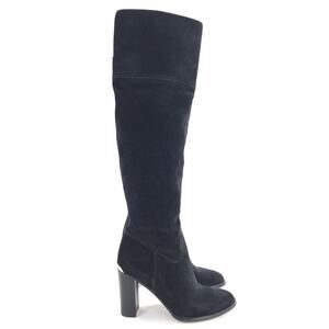 Michael Kors Regina Over the Knee Boot 7.5M Black Suede Block Heel Pull On 3.5"H